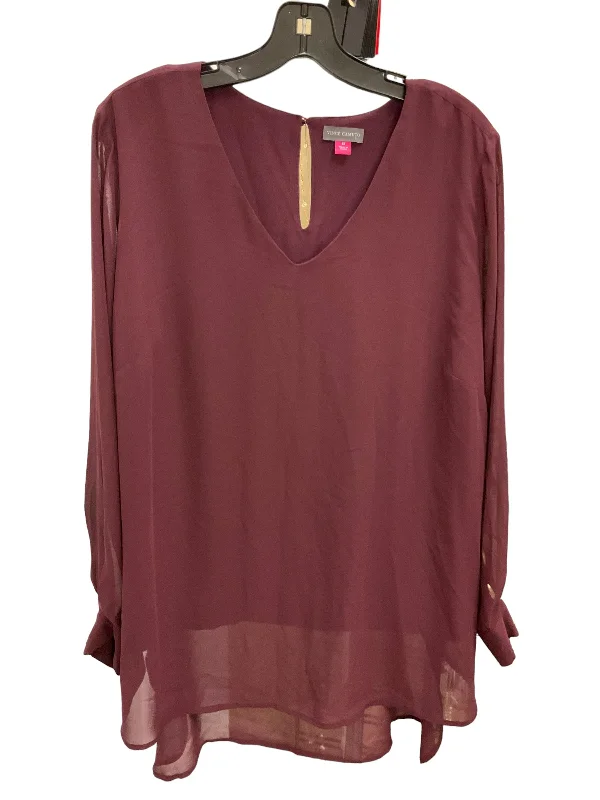 Relaxed Denim Top Long Sleeve By Vince Camuto In Maroon, Size: 1x