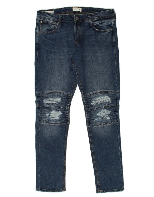 Street Fashion JACK & JONES Mens GLENN Distressed Skinny Jeans W34 L32  Blue