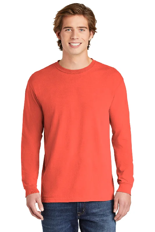 Street Casuals Comfort Colors Mens Long Sleeve Crewneck T-Shirt - Bright Salmon Orange