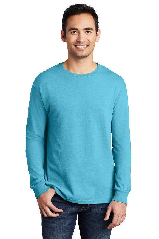 Warm Essentials Port & Company Mens Beach Wash Long Sleeve Crewneck T-Shirt - Tidal Wave Blue