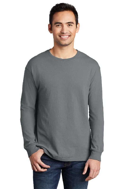 Street-Friendly Wear Port & Company Mens Beach Wash Long Sleeve Crewneck T-Shirt - Pewter Grey