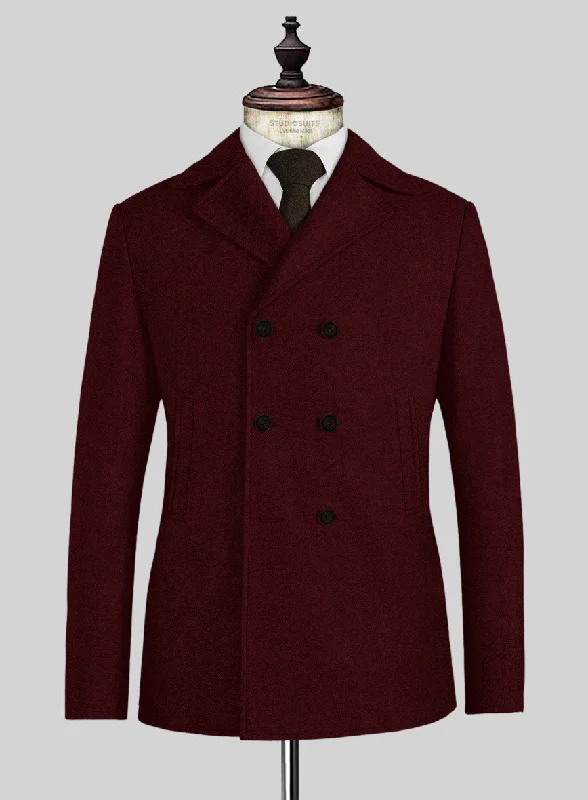 Soft Knitwear Naples Dark Scarlet Tweed Pea Coat