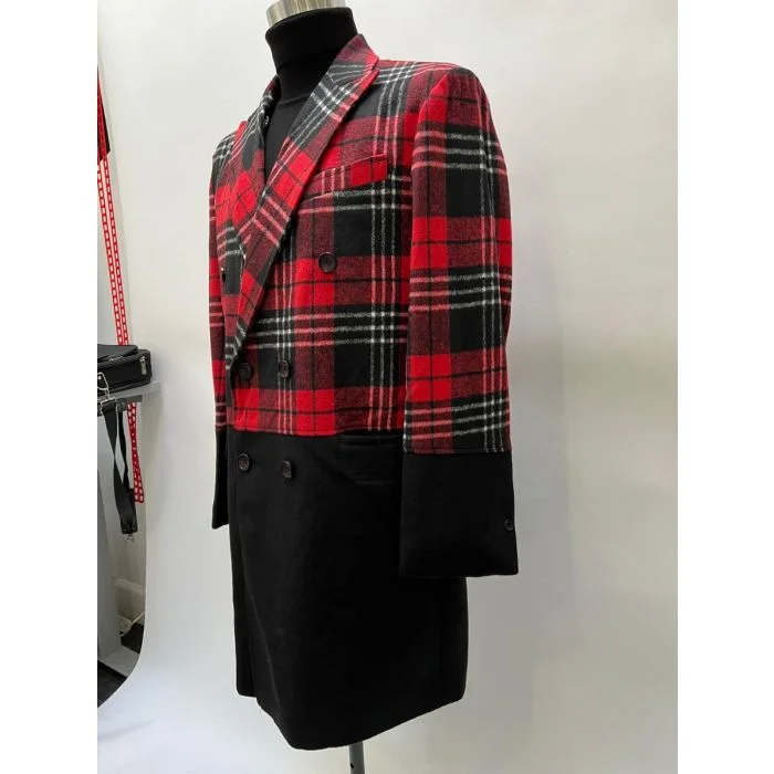 Lightweight Apparel Mens Plaid Red Overcoat - Hounstooth Checker Pattern Topcoat