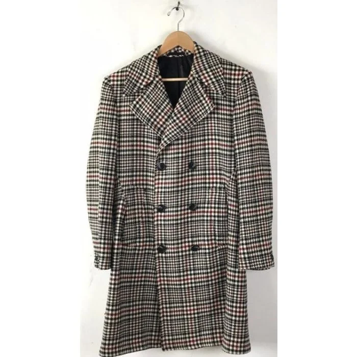 Timeless Style Mens Houndstooth Cream and Black Overcoat