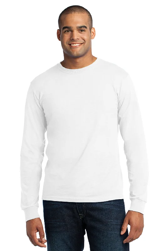 Comfy Sweaters Port & Company Mens USA Made Long Sleeve Crewneck T-Shirt - White - Closeout