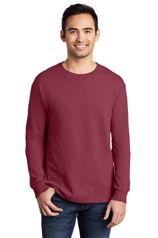 Cozy Pants Port & Company Mens Beach Wash Long Sleeve Crewneck T-Shirt - Merlot Red