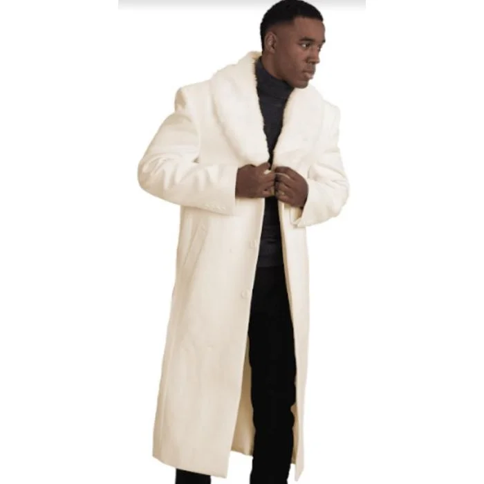 Easy Pants Mens Overcoat With Fur Collar - ivory Topcoat