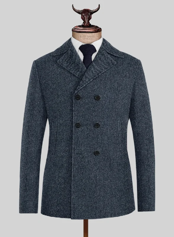 Smart Outfits Highlander Heavy Blue Herringbone Tweed Pea Coat