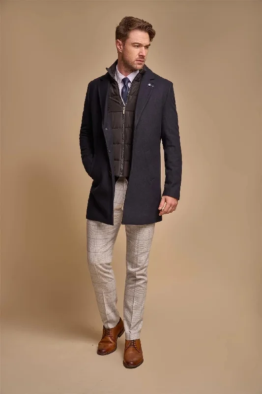 Urban Wear Men's Navy Overcoat Wool Blend Classic Trench Coat Winter Jacket