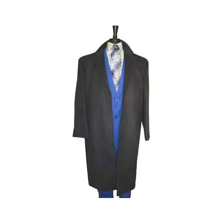 Smart Outfits Three Button Long Wool Blend Black Overcoat