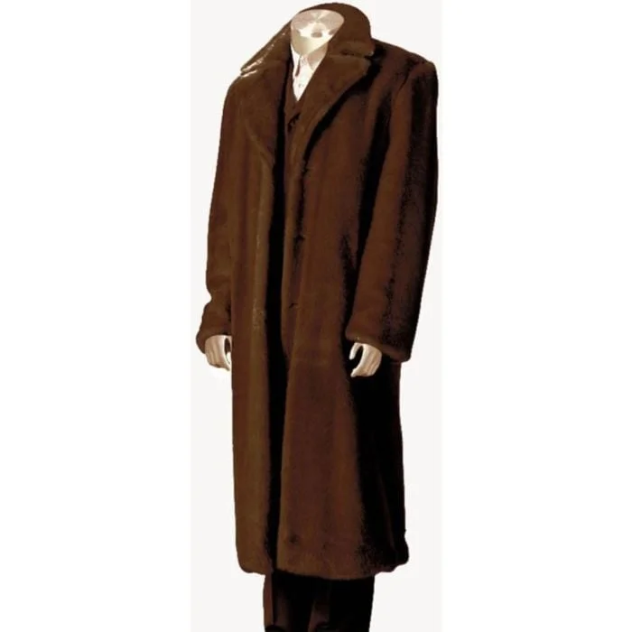 Trendy Styles Mens Overcoat Mens Dress Coat Faux Fur Full Length Coat Brown