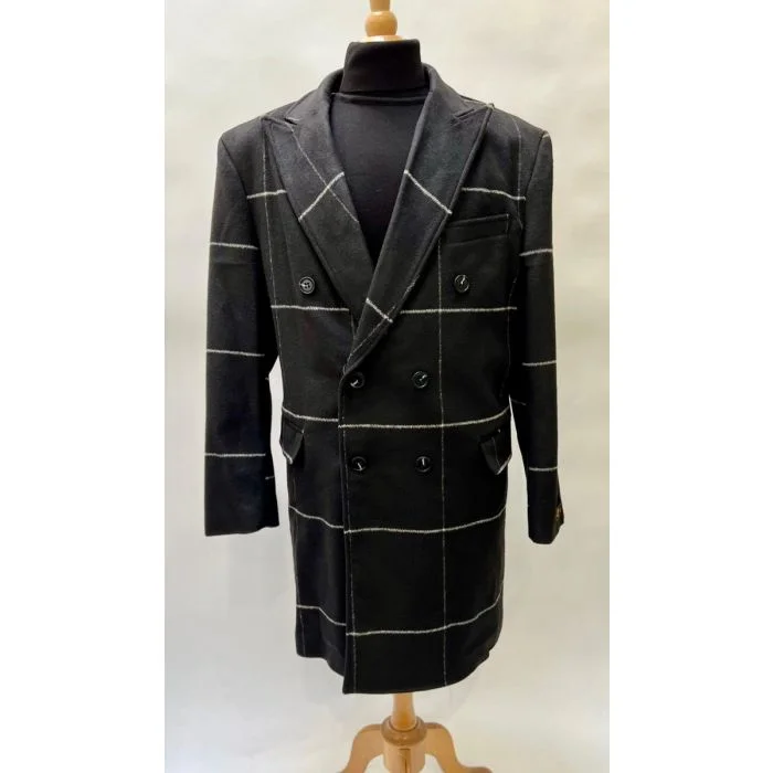 Relaxed Activewear Black Plaid Overcoat - Wool