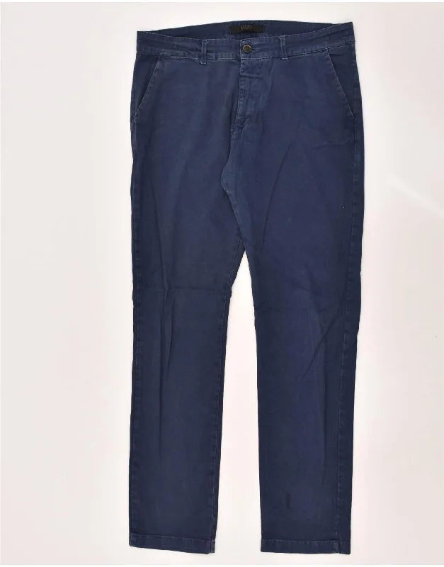 Trendy Apparel LIU JO Mens Straight Chino Trousers IT 52 XL W36 L33  Navy Blue Cotton