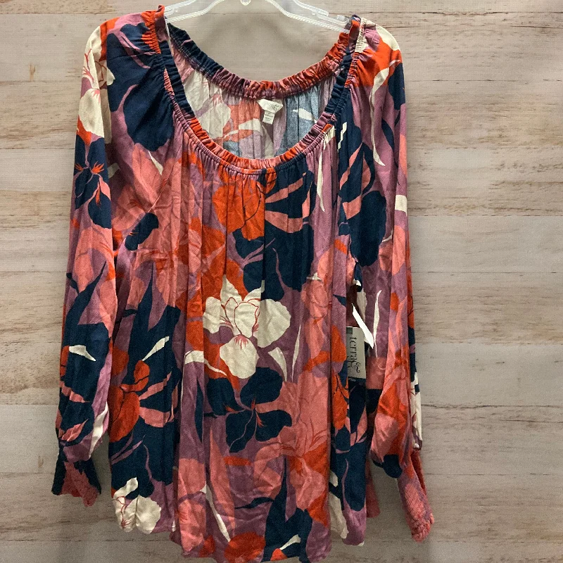 Cool Gear Top Long Sleeve By Terra & Sky In Floral Print, Size: 2x