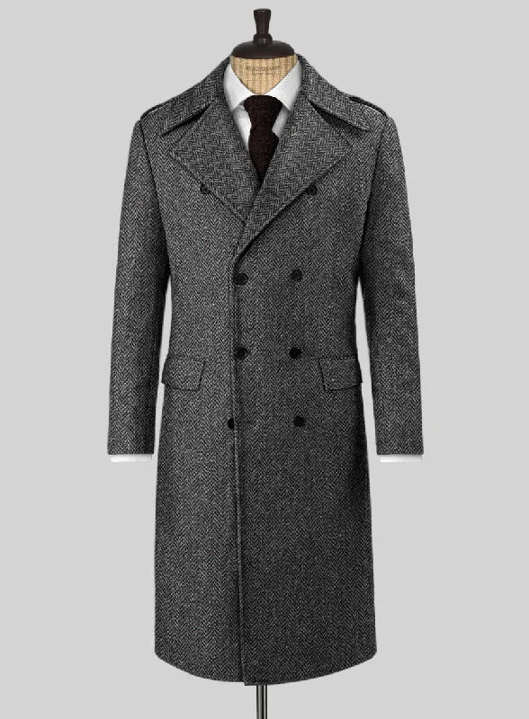 Sporty Looks Harris Tweed Charcoal Chevron Tweed GQ Overcoat