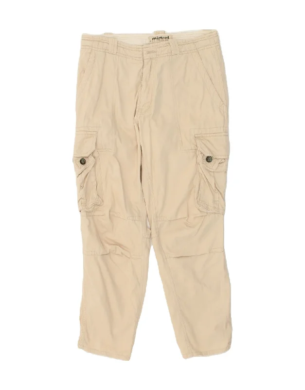 Stylish Tops MISTRAL Mens Tapered Cargo Trousers Medium W30 L29 Beige Cotton