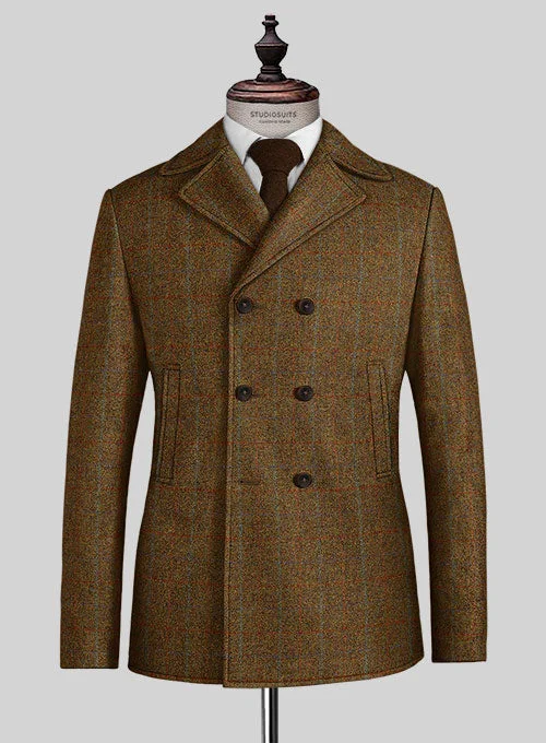 Urban Outfits Harris Tweed Highland Rust Pea Coat