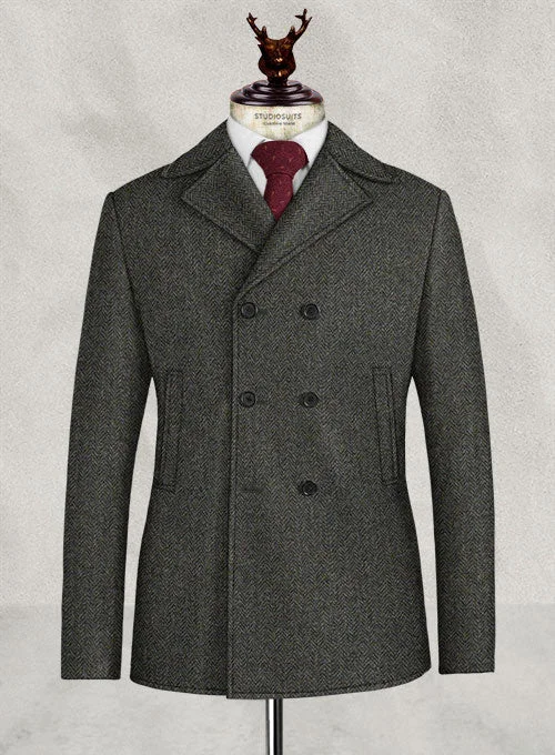 Soft Jackets Harris Tweed Ridge Blue Herringbone Pea Coat