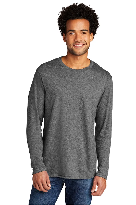 Athletic Gear Port & Company Mens Long Sleeve Crewneck T-Shirt - Heather Graphite Grey