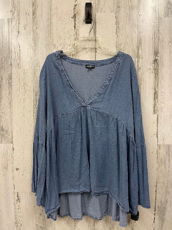 Casual Denim Top Long Sleeve By Hannah In Blue, Size: 3x