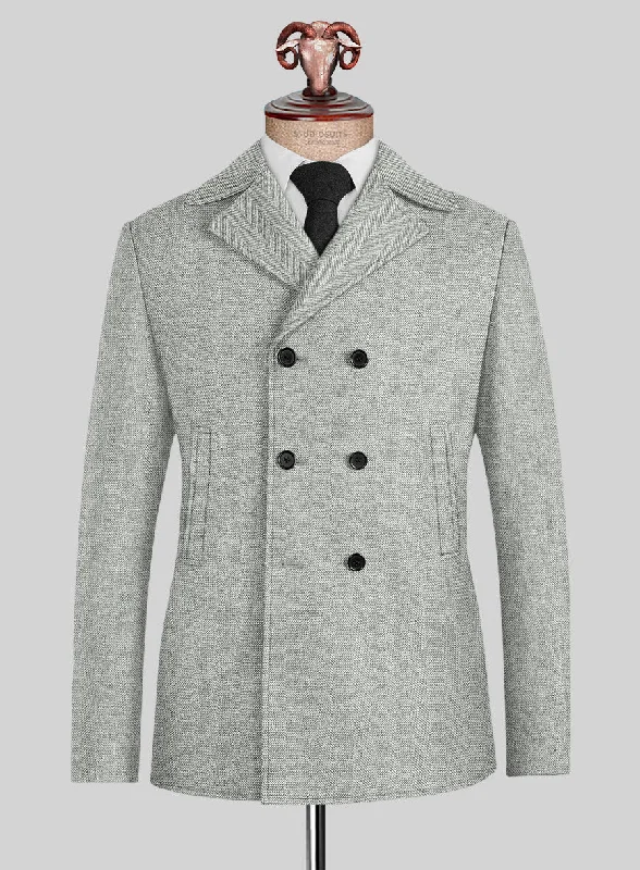 Trendy Styles Naples Wide Herringbone Light Gray Tweed Pea Coat