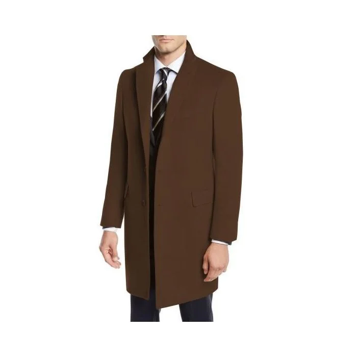 Effortless Comfort Mens Brown Peacoat Slim Fit Wool Overcoat