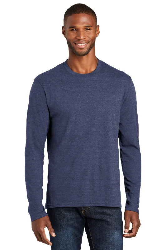 Versatile Wardrobe Port & Company Mens Fan Favorite Long Sleeve Crewneck T-Shirt - Heather Team Navy Blue