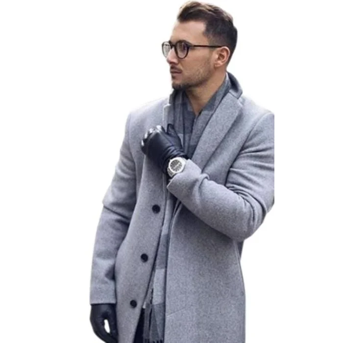 Sporty Styles Mens Alberto Nardoni Light Grey Wool 48 Inch Long Overcoat