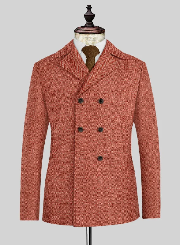 Cozy Looks Naples Wide Herringbone Carmine Pink Tweed Pea Coat