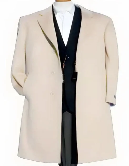 Easy Fit Mens Cream Overcoat - Off White Topcoat - Ivory Mens Long Wool Winter Coat - Full Length