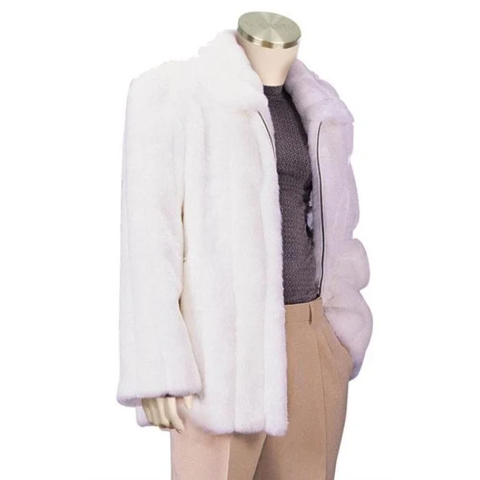 Versatile Wardrobe Mens stylish 27 inch long full sleeve faux fur white winter overcoat