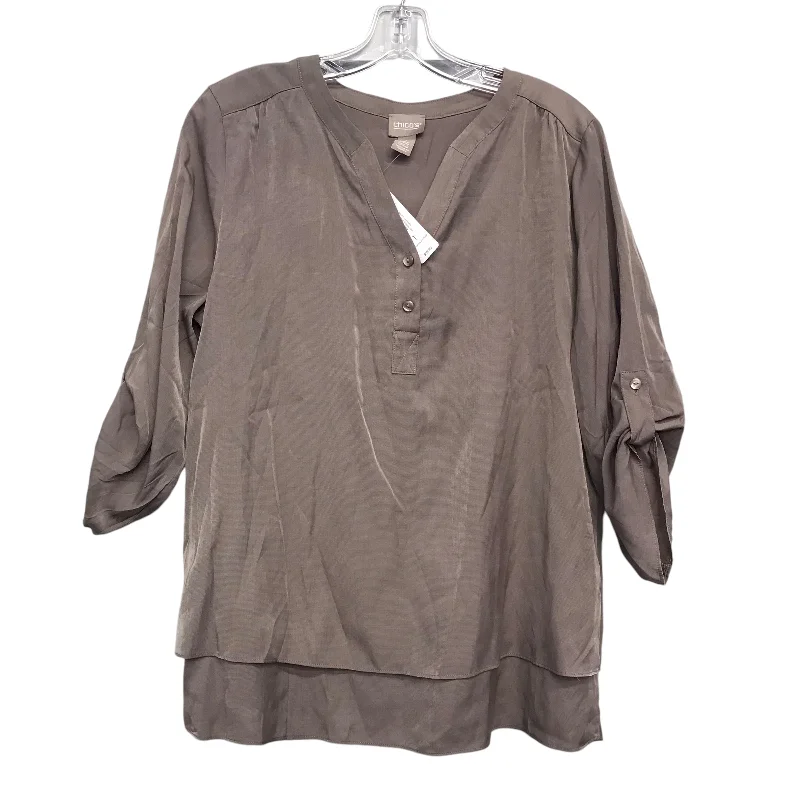 Premium Fit Top 3/4 Sleeve By Chicos In Taupe, Size:M