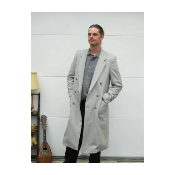 Modern Apparel Mens Wool Light Grey Double Breasted Overcoat