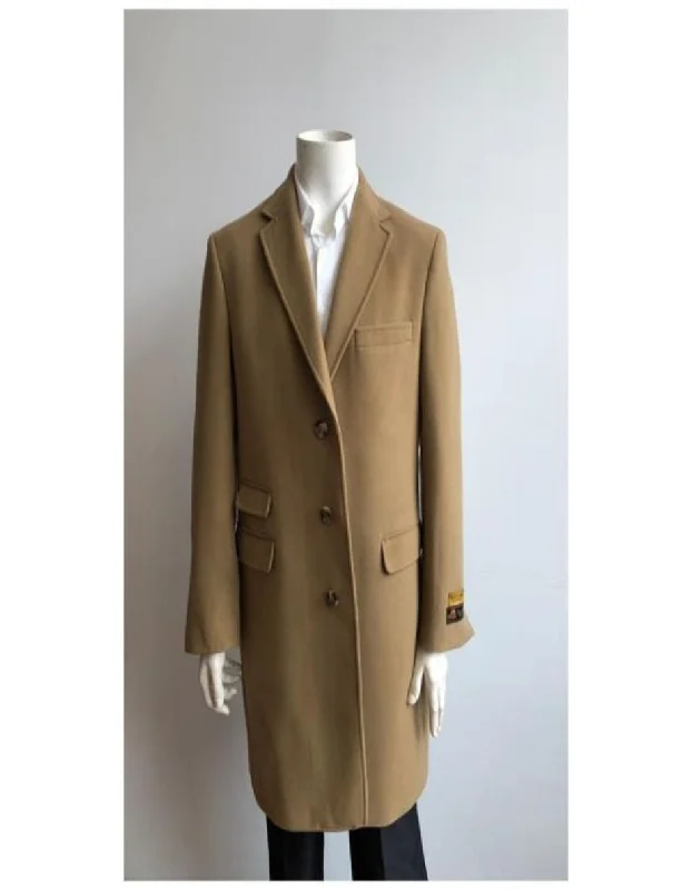 Effortless Gear Mens Camel Full Length Wool Overcoat