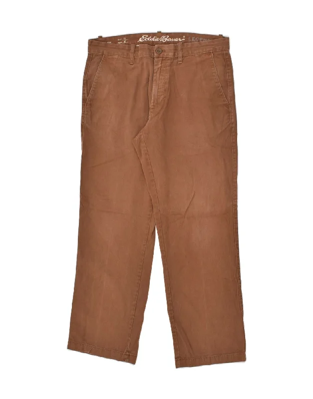 Cozy Apparel EDDIE BAUER Mens Straight Chino Trousers W34 L30 Brown Cotton