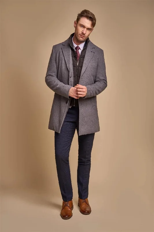 Street Casuals Men's Grey Overcoat Wool Blend Classic Trench Coat Winter Jacket