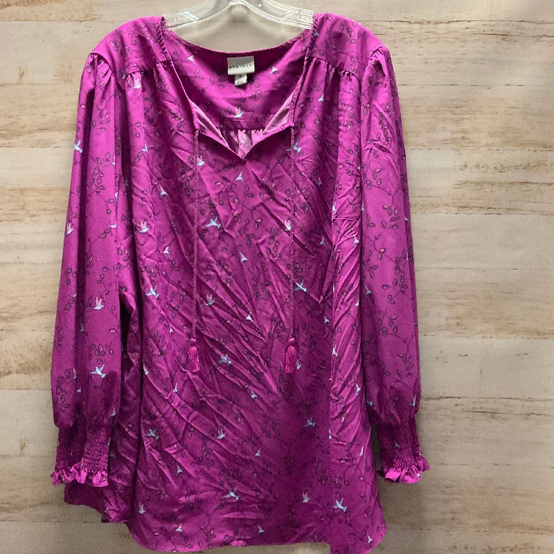 Practical Looks Top Long Sleeve By Ava & Viv In Purple, Size: 3x