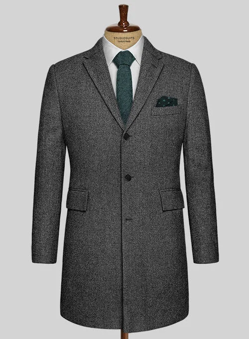 Casual Sweaters Vintage Dark Gray Weave Tweed Overcoat