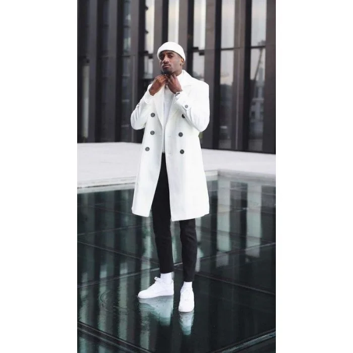 Everyday Comfort Wear White Wool Peacoat - Mens White overcoat cashmere white wool car coat