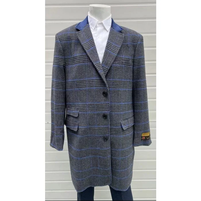 Tailored Comfort Mens Houndstooth Gray Overcoat