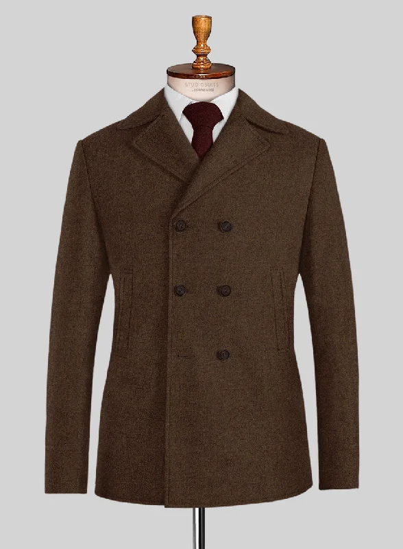 Flexible Styles Naples Caffe Brown Tweed Pea Coat