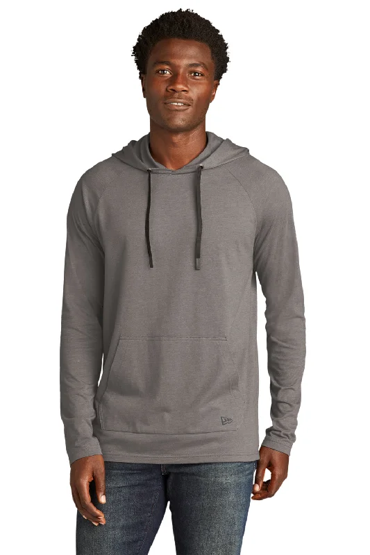 Soft Materials New Era Mens Moisture Wicking Long Sleeve Hooded T-Shirt w/ Pocket - Shadow Grey