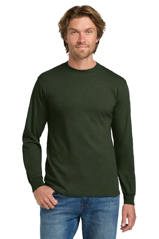 Urban Wear Gildan Mens Long Sleeve Crewneck T-Shirt - Forest Green