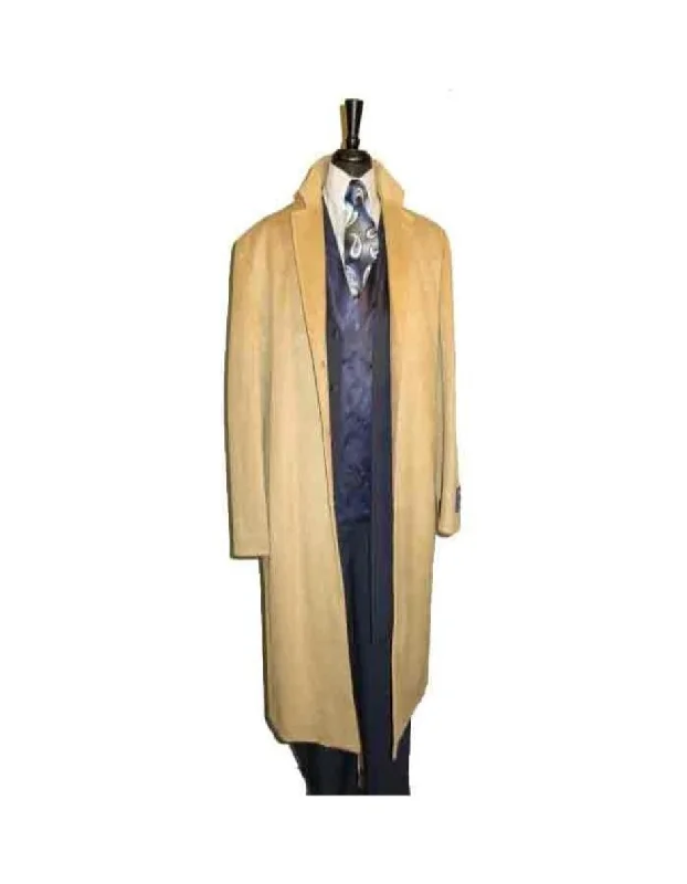 Comfy Outerwear Full Length Three Button Wool Blend Camel Overcoat