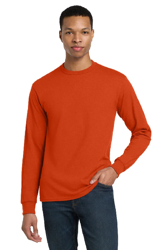 Easy Fit Gildan Mens DryBlend Moisture Wicking Long Sleeve Crewneck T-Shirt - Orange