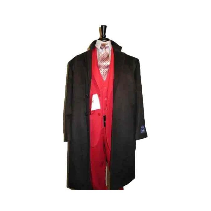 Urban Style Full Length Three Button Wool Blend Black Overcoat