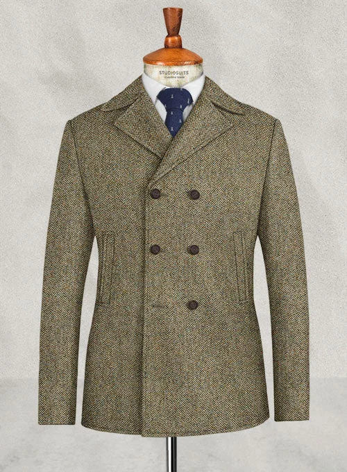 Cool Streetwear Harris Tweed Barley Brown Pea Coat