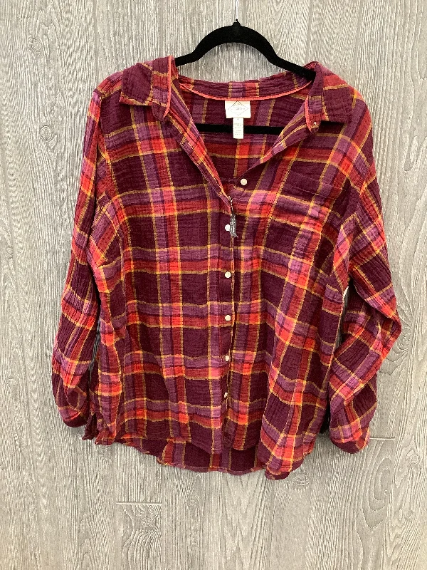 Relaxed Casuals Top Long Sleeve By St Johns Bay In Plaid Pattern, Size: 1x