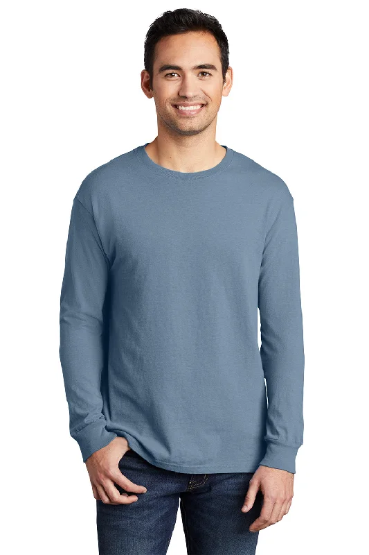 Outdoor Outfits Port & Company Mens Beach Wash Long Sleeve Crewneck T-Shirt - Denim Blue