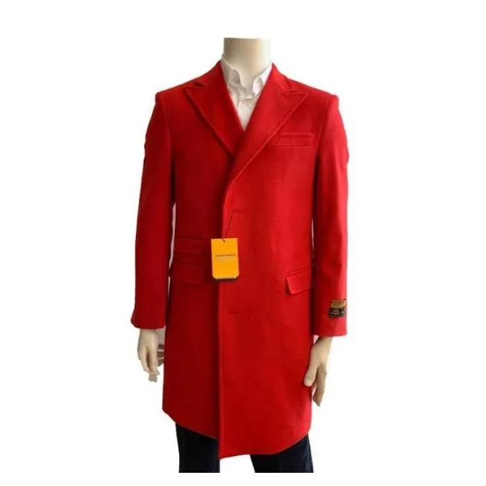 Casual Denim Mens Wool Red Overcoat